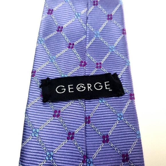 George Silk Tie Purple Woven Wide - Picture 3 of 6